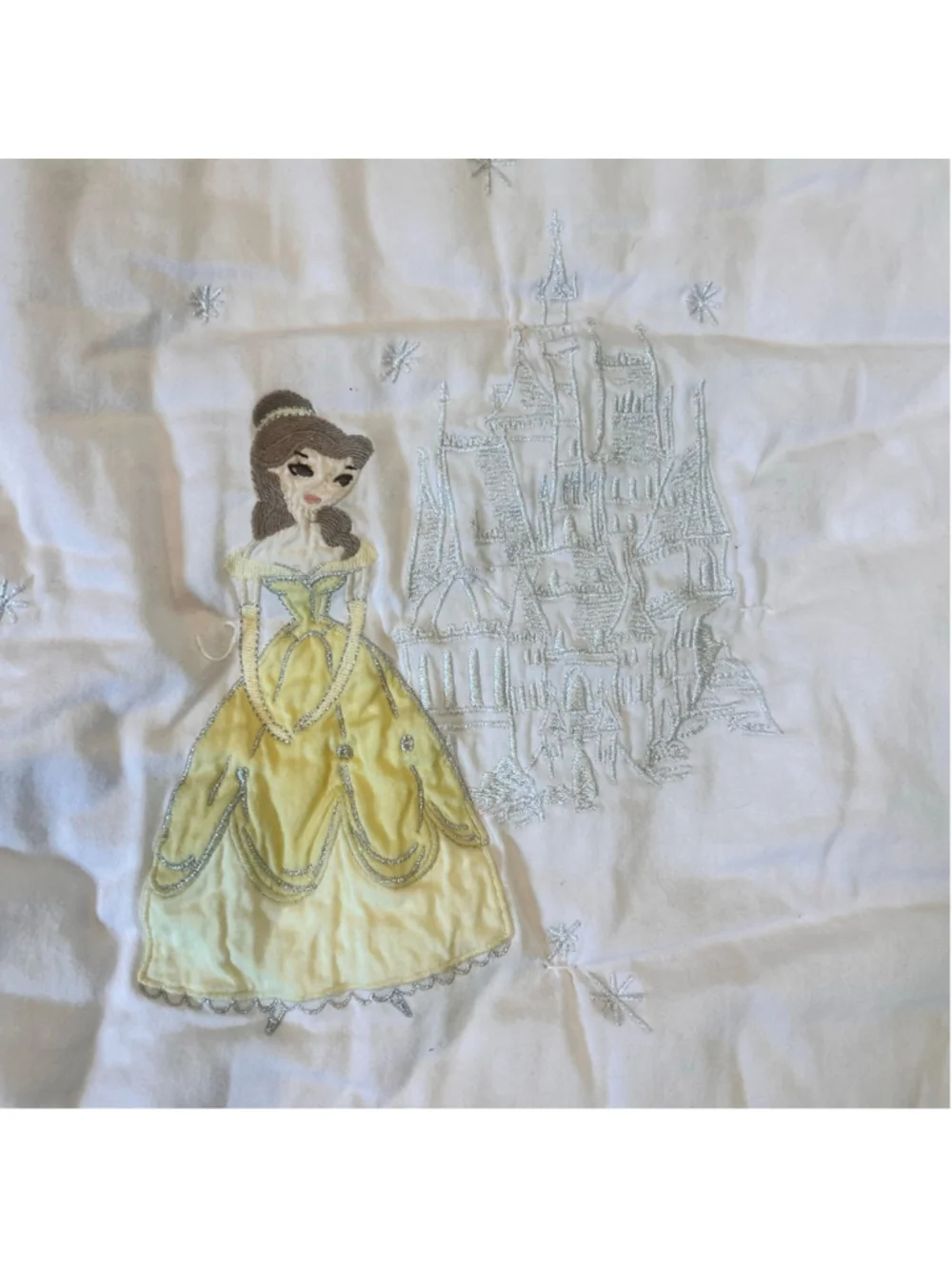 Pottery Barn Kids Disney Princess Quilt Crib White Embroidered Cotton Whimsy